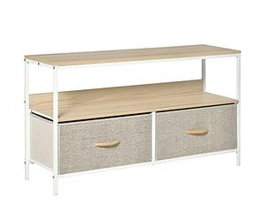 HOMCOM - Mueble de TV bajo sobre patas para TV de hasta 47 pulgadas, estilo industrial, 2 cajones de tela, color gris, madera natural y metal, color blanco