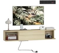 HOMCOM - Mueble de TV colgante de 120 cm, mueble de TV para TV de hasta 50 pulgadas, enchufes eléctricos, puertos USB y tipo C, cajón, estantes, pasacables, banco de TV de pared para sala de estar