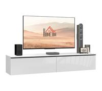 HOMCOM - Mueble de TV colgante de madera, banco de TV de pared para televisores de hasta 70 pulgadas, con armario de puertas efecto brillante, para salón, dormitorio, 160 x 35 x 30 cm, color blanco