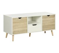 HOMCOM Mueble de TV con Cajón 2 Puertas 50'' Blanco y Madera Natural Blanco