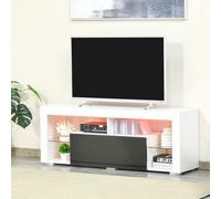 HOMCOM Mueble de TV para Televisiones de 55”Pulgadas Mesa para TV de Salón con LED 6 Modos de Colores Mando a Distancia Cajón y Estantes 140x35x52cm