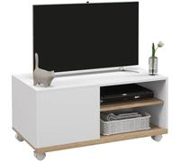 HOMCOM Mueble de TV con Ruedas, Mesa de TV Móvil, hasta 32 Pulgadas Blanco | Mueble para Televisión, 1 Puerta, 2 Compartimentos Abiertos, Estante Ajustable, Salón, Comedor, Dormitorio
