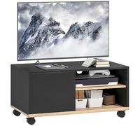 HOMCOM Mueble de TV con Ruedas, Mesa de TV Móvil, Mueble para Televisión hasta 42 Pulgadas, con 1 Puerta, 2 Compartimentos Abiertos, Estante Ajustable, para Salón, Comedor, Dormitorio, Negro