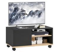HOMCOM Mueble de TV con Ruedas, Mesa de TV Móvil, Mueble para Televisión hasta 42 Pulgadas, con 1 Puerta, 2 Compartimentos Abiertos, Estante Ajustable, para Salón, Comedor, Dormitorio, Negro