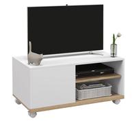 Homcom mueble de tv con ruedas, mesa de tv móvil, mueble para televisión hasta 42 pulgadas, con 1 puerta, 2 compartimentos abiertos, estante ajustable, para salón, comedor, dormitorio, blanco 80 cm