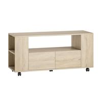 HOMCOM Mueble de TV con Ruedas, Mesa de TV Móvil, Mueble para Televisión hasta 42 Pulgadas, con 2 Cajones, Estantes Ajustables, para Salón, Comedor, Dormitorio, Madera Natural