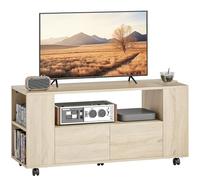 HOMCOM Mueble de TV con Ruedas, Mesa de TV Móvil, Mueble para Televisión hasta 42 Pulgadas, con 2 Cajones, Estantes Ajustables, para Salón, Comedor, Dormitorio, Madera Natural