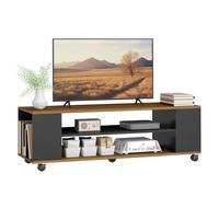 HOMCOM Mueble de TV con Ruedas, Mesa de TV Suspendido o de Pie, para Salón, con 4 Estantes Abiertos, para Televisión de 55 Pulgadas, Estilo Moderno, 120x40x38,5 cm, Nogal y Negro