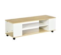 HOMCOM Mueble de TV con Ruedas, Mesa de TV Suspendido o de Pie, para Salón, con 4 Estantes Abiertos, para Televisión de 55 Pulgadas, Estilo Moderno, 120x40x38,5 cm, Natural y Blanco