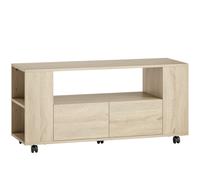 HOMCOM Mueble de TV con Ruedas para Televisión hasta 42 Pulgadas con 2 Cajones Estantes Ajustables Madera Natural