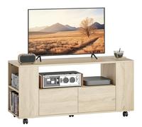 HOMCOM Mueble de TV con Ruedas para Televisión hasta 42 Pulgadas con 2 Cajones Estantes Ajustables Madera Natural Madera Natural