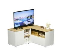 HOMCOM - Mueble de TV esquinero con espacio para TV (hasta 40 pulgadas, aspecto de madera clara y blanca