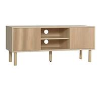 HOMCOM Mueble de TV, Mesa de TV 115 cm, Mueble para Televisión hasta 50 Pulgadas, con Puertas Correderas, Estantes Abiertos, Orificios para Cables, para Salón, Comedor, Dormitorio, Natural