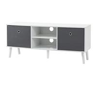 HOMCOM Mueble de TV, Mesa de TV con 2 Cajones de Tela, 2 Estantes Abiertos, Orificios para Cables, para Televisores hasta 50 Pulgadas, Largo de 110 cm, para Salón, Dormitorio, Blanco y Gris