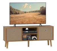 HOMCOM Mueble de TV, Mesa de TV con 2 Cajones de Tela, 2 Estantes Abiertos, Orificios para Cables, para Televisores hasta 50 Pulgadas, Largo de 110 cm, para Salón, Dormitorio, Madera y Marrón