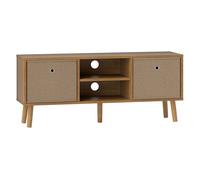 HOMCOM Mueble de TV, Mesa de TV con 2 Cajones de Tela, 2 Estantes Abiertos, Orificios para Cables, para Televisores hasta 50 Pulgadas, Largo de 110 cm, para Salón, Dormitorio, Madera y Marrón