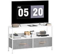HOMCOM Mueble de TV, Mesa de TV con Estante, 98 cm, Blanco y Gris | 2 Cajones de Tela Plegables, para Televisores hasta 47 Pulgadas, Salón Dormitorio