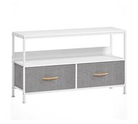 Homcom mueble de tv, mesa de tv con estante y 2 cajones de tela plegables, para televisores hasta 47 pulgadas, largo de 98 cm, para salón, dormitorio, blanco y gris 29 cm
