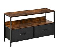 HOMCOM Mueble de TV, Mesa de TV con Estante y 2 Cajones de Tela Plegables, para Televisores hasta 47 Pulgadas, Largo de 98 cm, para Salón, Dormitorio, Marrón Rústico y Negro