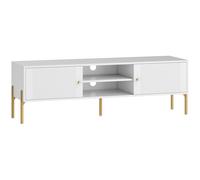 HOMCOM Mueble de TV Moderno con 2 Puertas 2 Estantes Abiertos Orificios Pasacables para TV 65 Pulgadas 140x38x45,9 cm Blanco