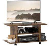 HOMCOM Mueble de TV Moderno con estantes, Soporte de TV de 42" con Ruedas giratorias con Freno, 2 estantes Laterales pequeños para salón y Dormitorio, 80x40x40 cm, marrón rústico