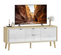 HOMCOM Mueble de TV Moderno de 2 Puertas, Mueble TV para Salón con 2 Cajones, Orificios Pasacables, Estantes Extraíbles y Ajustables, para Televisión 55 Pulgadas, 120x35x50 cm, Blanco Brillo y Roble