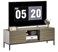 HOMCOM Mueble de TV Moderno Mueble de TV para Salón con 2 Compartimentos Abiertos 2 Puertas Estante de Cristal Ajustable y 2 Orificios para Cables para Televisión hasta 60 Pulgadas 140x40x49,5 cm Gris