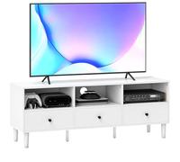 HOMCOM Mueble de TV Moderno Mueble de TV para Salón con 3 Compartimentos Abiertos 3 Cajones y Orificio para Cables para Televisión de 45/55/65 Pulgadas 120x34x45 cm Blanco