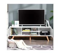 HOMCOM Mueble de TV Moderno Mueble para Televisores de 65 Pulgadas Mesa de TV para Salón con 2 Puertas 2 Estantes Abiertos y Patas de Madera 150x39x50 cm Blanco