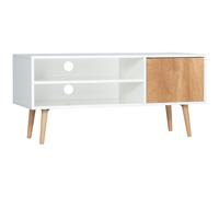 HOMCOM Mueble de TV Moderno con 2 Estantes de Almacenamiento y Puerta Mesa para TV de Salón para Televisores de hasta 55 Pulgadas para Dormitorio 110x40x50 cm Blanco y Marrón