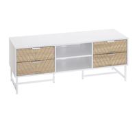 HOMCOM Mueble de TV Moderno para Televisores hasta 47" con 4 Cajones y 2 Estantes 120x39x48 cm Diseño Contemporáneo Roble y Blanco Aosom España