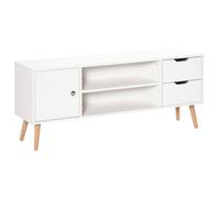 HOMCOM Mueble de TV Mesa de Salón Moderno 120x28x44 cm Gran Almacenaje con Armario Estantes Abiertos y Cajones Carga 30 kg para Dormitorio Sala Blanco