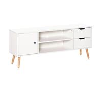 HOMCOM Mueble de TV Mesa de Salón 120x28x44 cm con Armario Estantes Abiertos y Cajones Carga 30 kg para Dormitorio Sala Blanco Aosom España