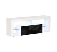 HOMCOM Mueble de TV para Televisiones de 55”Pulgadas Mesa para TV de Salón con Luz LED 6 Modos de Colores Mando a Distancia Cajón Estantes de Cristal Ajustables y Alto Brillo 140x35x52 cm Blanco