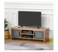 HOMCOM Mueble de TV para Televisores 42" con 2 Compartimentos Cerrados Puertas de Metal y 2 Estantes 109x35x38 cm Madera Natural y Gris Aosom España