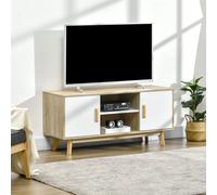 HOMCOM Mueble de TV para Televisores de hasta 55" Mesa TV con 2 Armarios y 2 Estantes 120x40x55 cm en Color Natural y Blanco Aosom España