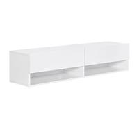 HOMCOM Mueble de TV Suspendido, Mueble de TV para Salón con 2 Cajones Abatibles, 2 Estantes Abiertos, Gestión de Cables, Estilo Moderno, para Televisión 60 Pulgadas, 140x32x31 cm, Blanco