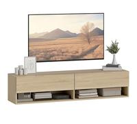 HOMCOM Mueble de TV Suspendido, Mueble de TV para Salón con 2 Cajones Abatibles, 2 Estantes Abiertos, Gestión de Cables, Estilo Moderno, para Televisión 60 Pulgadas, 140x32x31 cm, Madera Natural