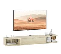 HOMCOM Mueble de TV Suspendido, Mueble de TV para Salón con Cajón Abatible, 2 Estantes Abiertos, Gestión de Cables, Estilo Moderno, para Televisión 50 Pulgadas, 120x24x16 cm, Madera Natural