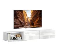 HOMCOM Mueble de TV Suspendido, Soporte de TV de hasta 82" con 3 Puertas Plegables de Cierre Suave, Mueble de TV para Salón, Dormitorio y Sala de Estar, 180x31.5x29.8 cm, Blanco Brillante