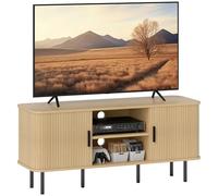HOMCOM Mueble de TV Vintage Mesa de TV de Salón con 2 Puertas Correderas de Tambor 2 Estantes Abiertos Mueble para Televisores de 55 Pulgadas 120x40x55 cm Roble