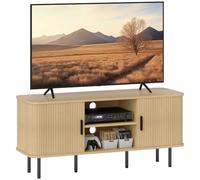 HOMCOM Mueble de TV Vintage con 2 Estantes Abiertos 120x40x55 cm Roble | Mesa de TV de Salón, 2 Puertas Correderas de Tambor, Mueble para Televisores de 55 Pulgadas