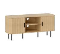 HOMCOM Mueble de TV Vintage Mesa de TV de Salón con 2 Puertas Correderas de Tambor 2 Estantes Abiertos Mueble para Televisores de 55 Pulgadas 120x40x55 cm Roble