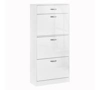HOMCOM Mueble de Zapatos - 3 Puertas abatibles y cajón Deslizante - 62x24x135 cm - asas aluminio Paneles Partículas Blanco Aosom España