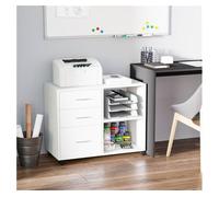 HOMCOM Mueble Impresora Mesa para Impresora Multifuncional con 3 Cajones Estante Ajustable Ruedas Gran Capacidad de Almacenaje 80x40x65 cm Blanco
