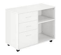 HOMCOM Mueble Impresora Mesa para Impresora Multifuncional con 3 Cajones Estante Ajustable Ruedas Gran Capacidad de Almacenaje 80x40x65 cm Blanco