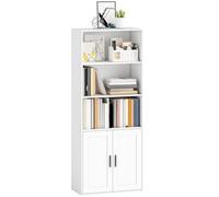 HOMCOM Mueble librería de 5 niveles, mueble estantería con 2 puertas, estantes abiertos y estante interior ajustable, librería de diseño para salón y oficina, 60 x 30 x 145,5 cm, blanco