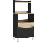 HOMCOM Mueble microondas, buffet cocina con armario cajón estante superior, 60 x 40 x 131 cm roble y negro