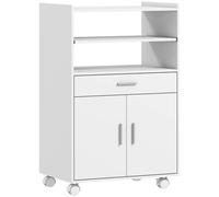 HOMCOM Mueble Microondas de Madera con Cajón, Armario de 2 Puertas y 2 Estantes, 59x40x92 cm, Blanco