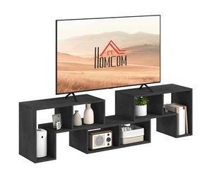 HOMCOM Mueble Modular TV 75" MAX con 2 Estantes en L y Estante Rectangular, Moderno Soporte de TV de Aglomerado para Sala de Estar, 134-180x30.5x44 cm, Negro